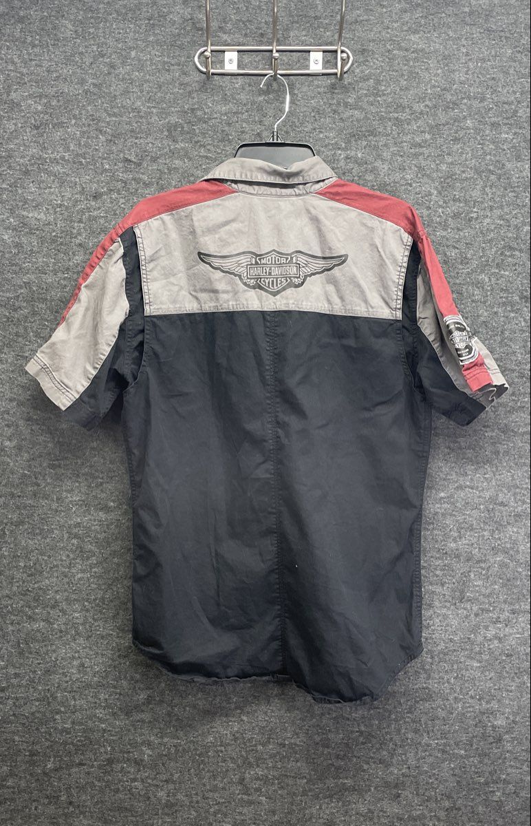 Harley-Davidson MotorClothes Colorblock Mechanic Button Up Shirt Black Red Sz M