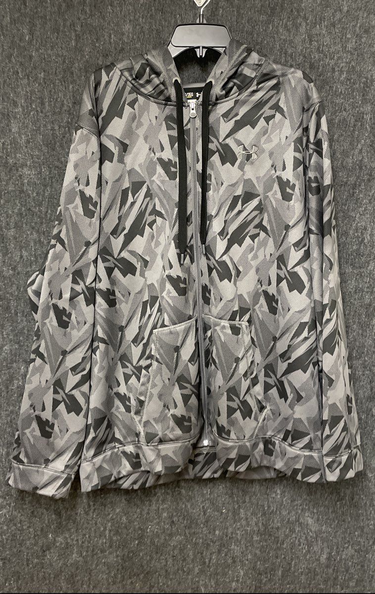 Under Armour Men's Gray Geometric Camo Full Zip Hoodie Loose Fit Sz 2XL