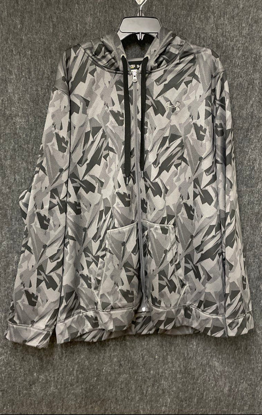 Under Armour Men's Gray Geometric Camo Full Zip Hoodie Loose Fit Sz 2XL