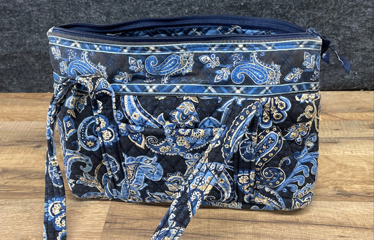 Vera Bradley Blue Black Paisley Quilted Fabric Shoulder Bag Satchel