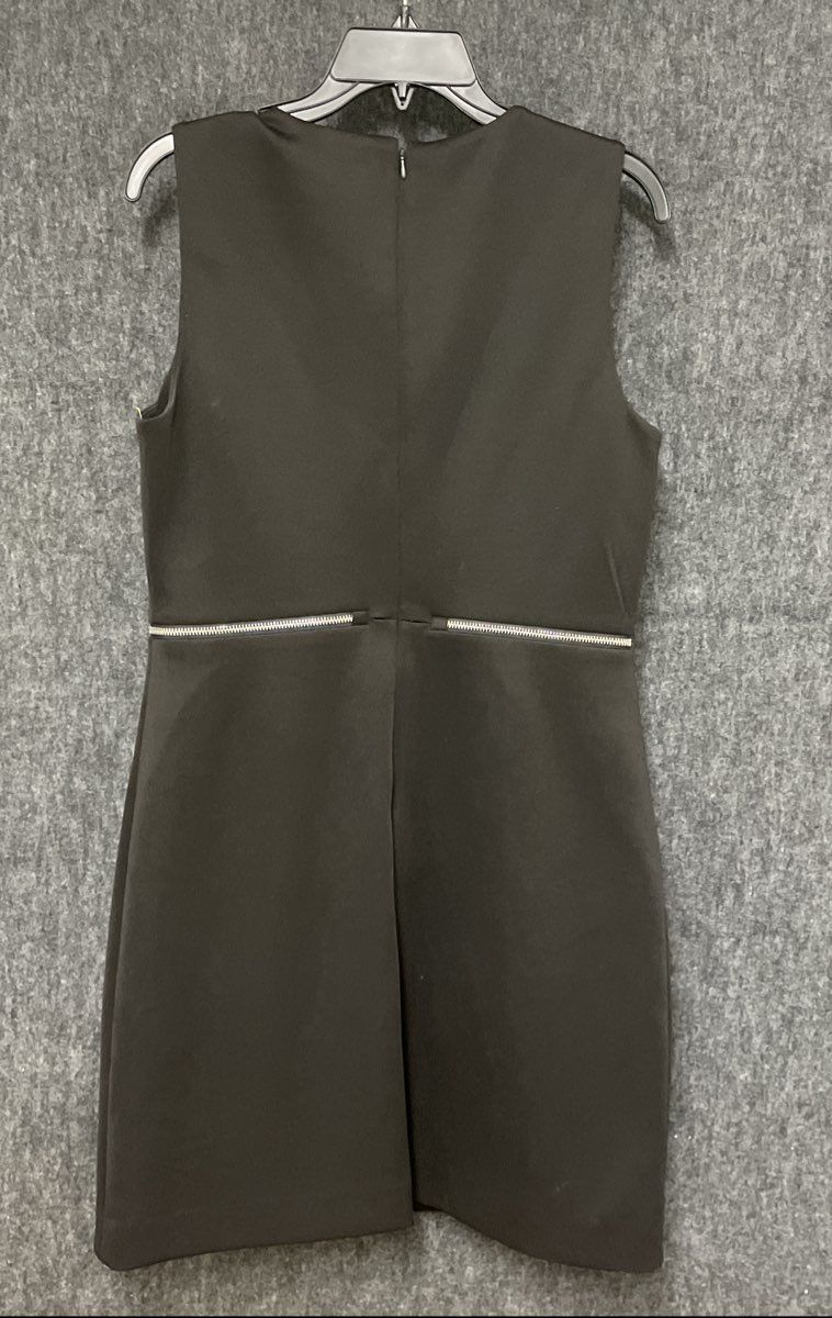 DKNY Women's Black Asymmetric Silver Zipper Sleeveless Sheath Dress Sz 8