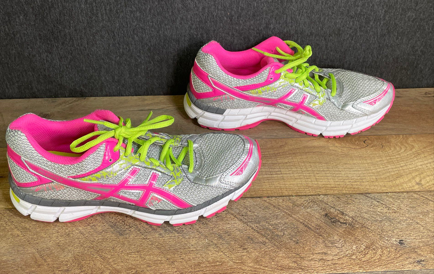 Asics Gel Excite 3 Pink Silver Lime Green Running Shoes Women's Size 10
