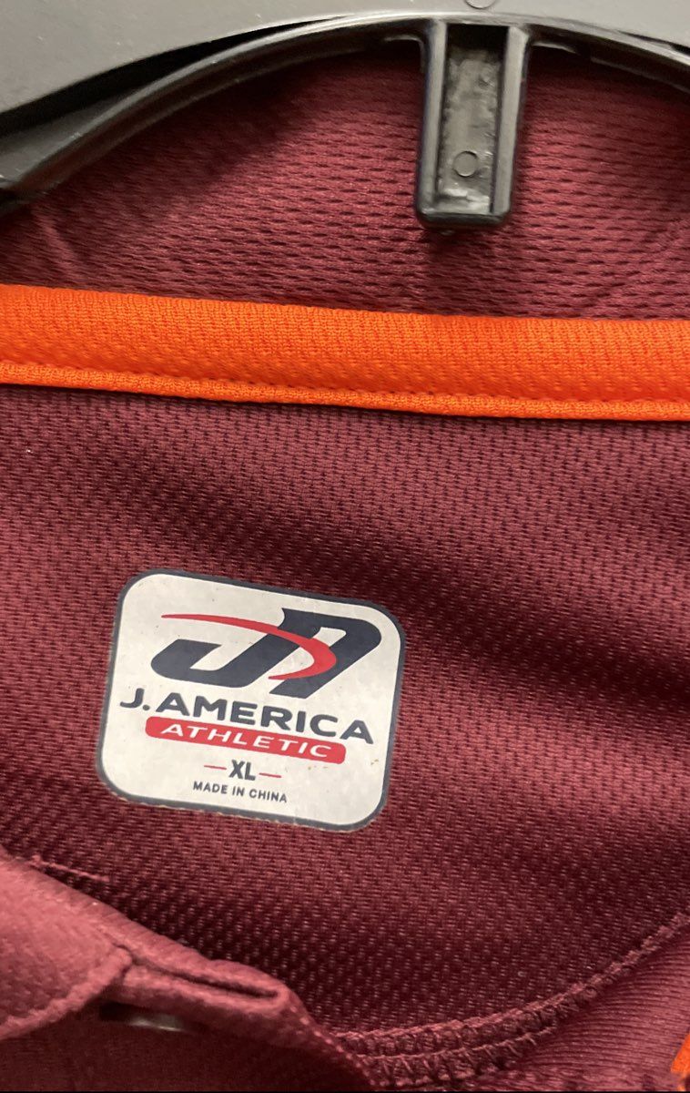 J. America Men's Virginia Tech VT Maroon Orange Athletic Polo Shirt NWT Sz XL