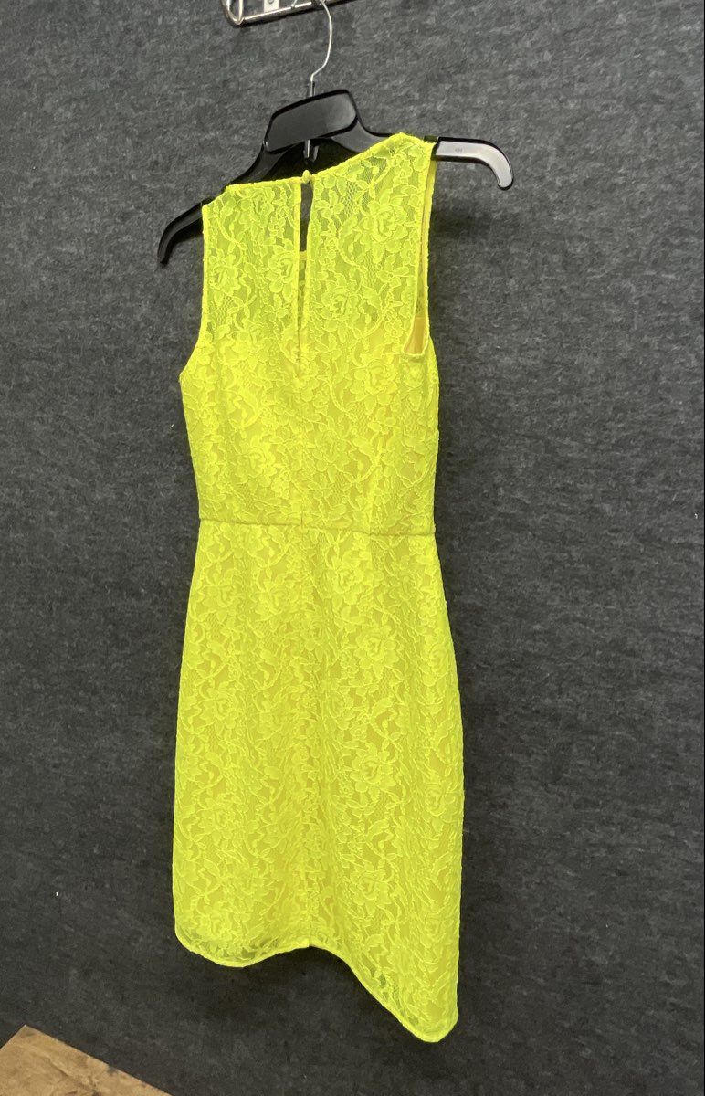 J.Crew Women's Neon Yellow Floral Lace Sleeveless Keyhole Sheath Dress Size 00