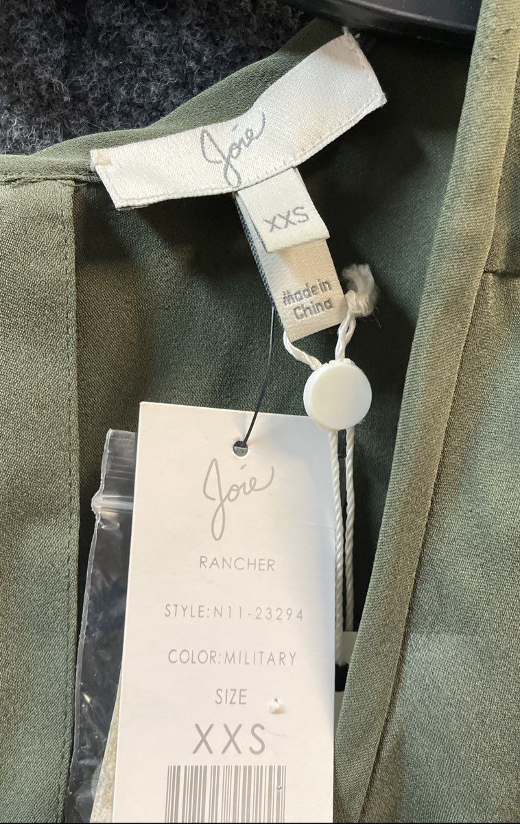 Joie Women's Rancher 100% Silk Top Military Green Cap Sleeve NWT Sz XXS