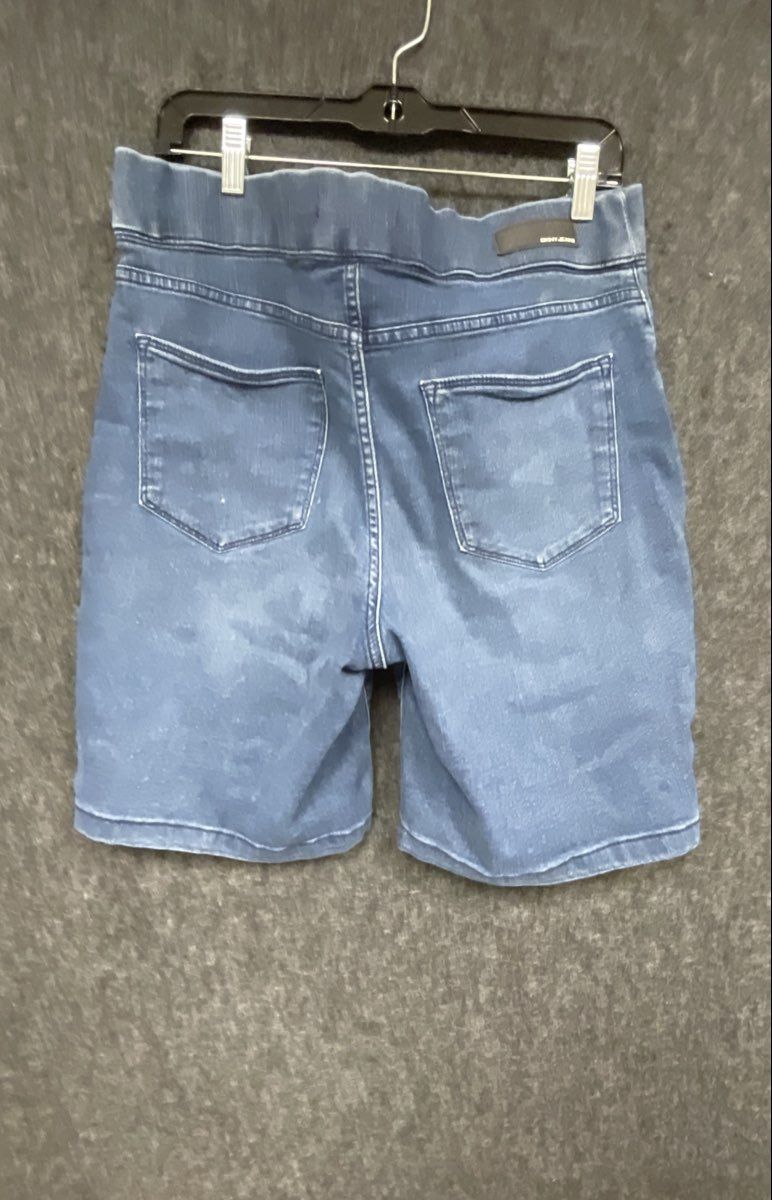 DKNY Jeans Women's Blue Pull On Stretch Denim High Rise Bermuda Shorts Sz L