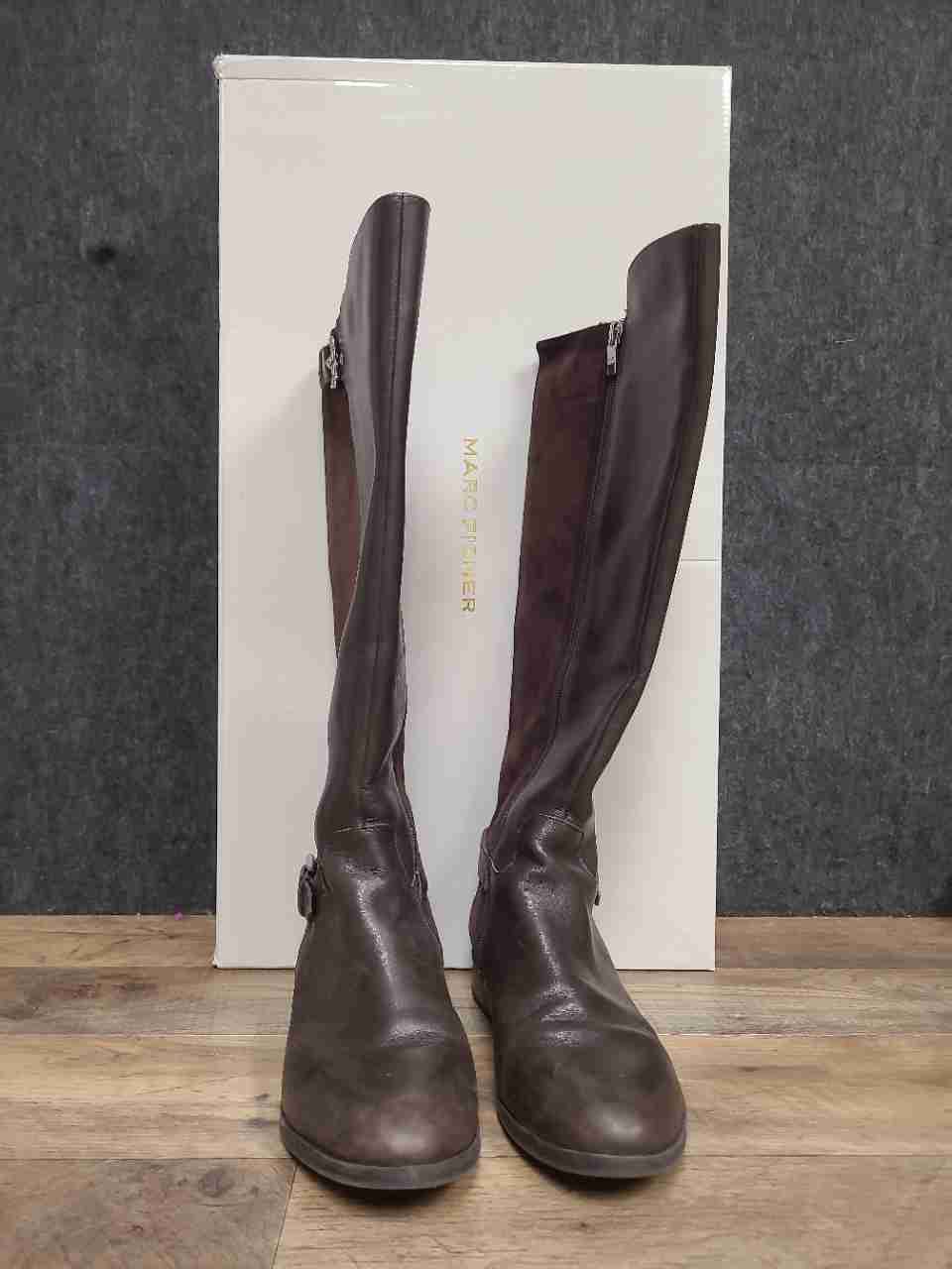 Marc Fisher Damsel Dark Brown Leather Knee High Riding Boots Women's Size 8W