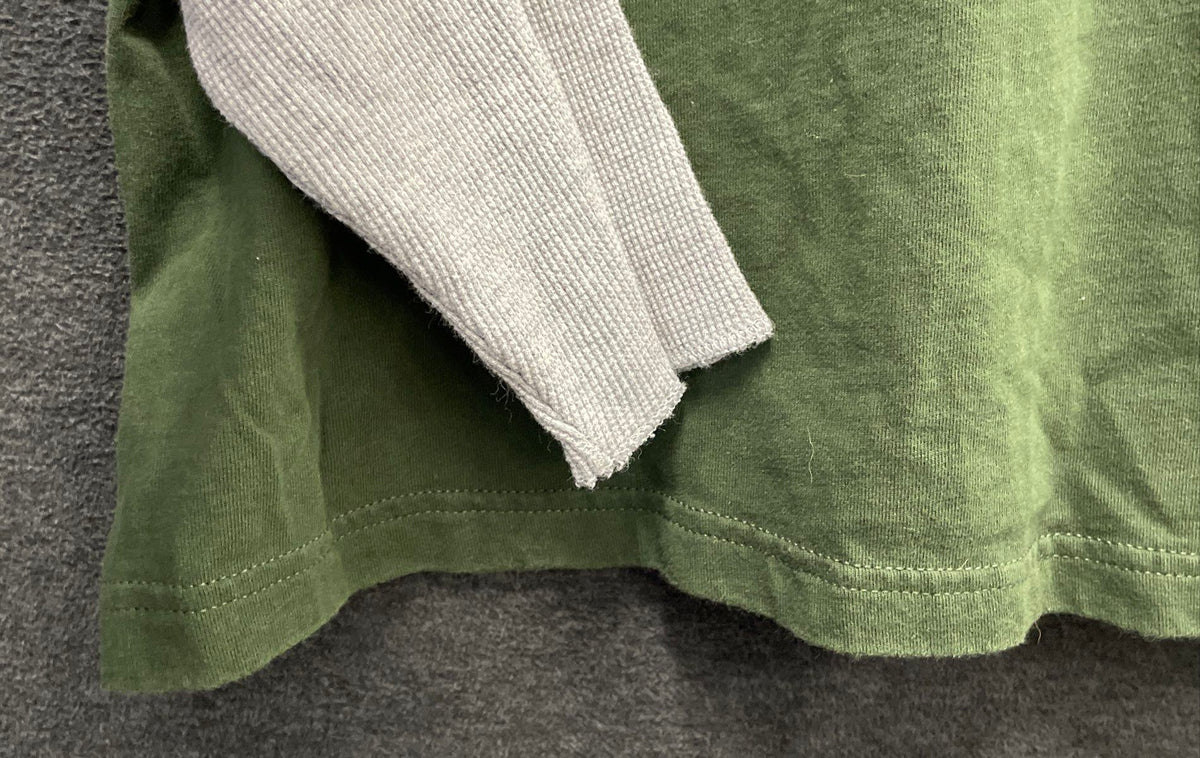 Remington Men's Layered Look Long Sleeve T-Shirt Green Gray Waffle Thermal Sz L