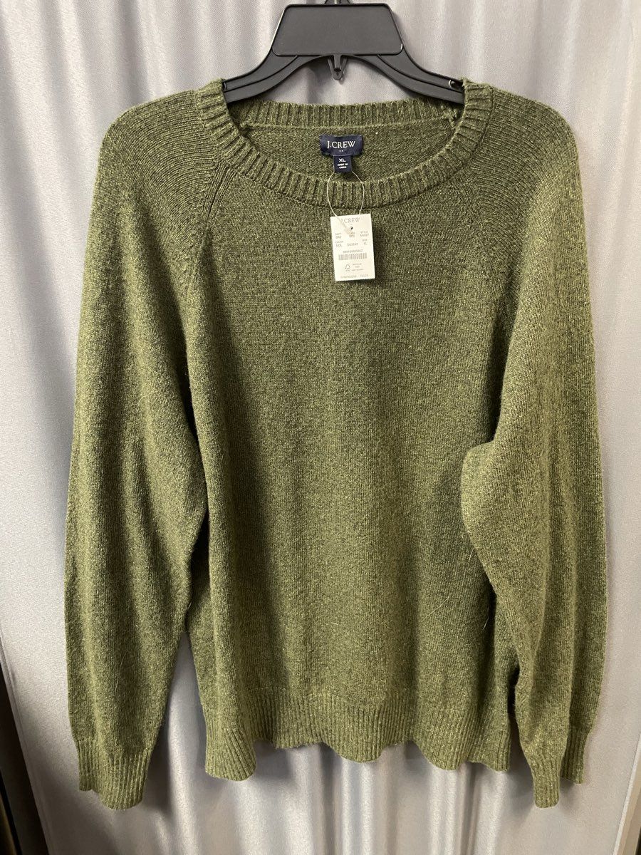 J. Crew Men's Olive Green Lambs Wool Blend Raglan Crewneck Sweater XL NWT