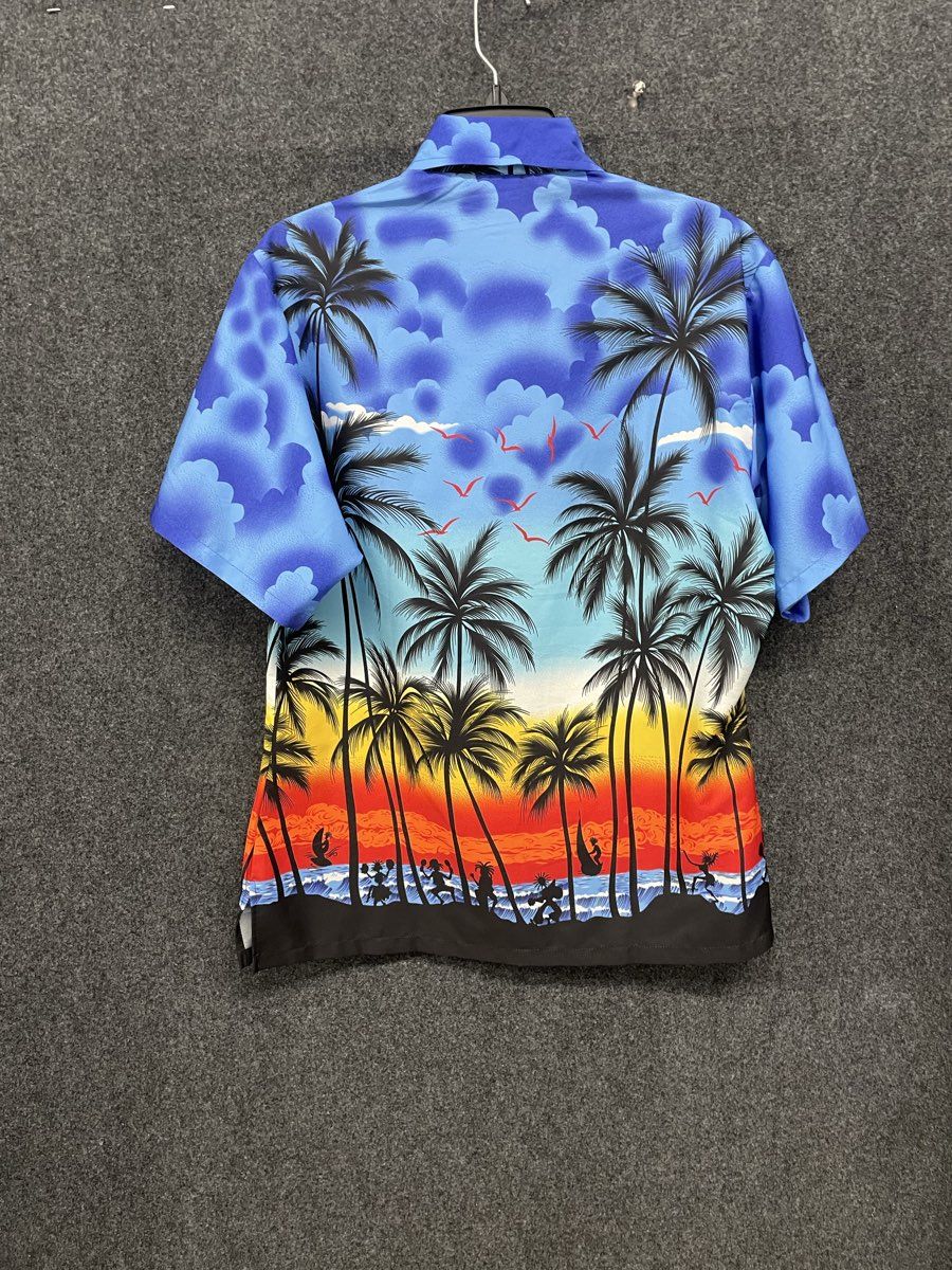 La Leela Men's Multicolor Sunset Palm Trees Silhouette Hawaiian Shirt Sz M