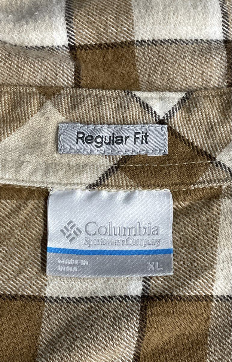 Columbia Men's Long Sleeve Button Down Shirt Tan Brown Plaid Stretch Sz XL