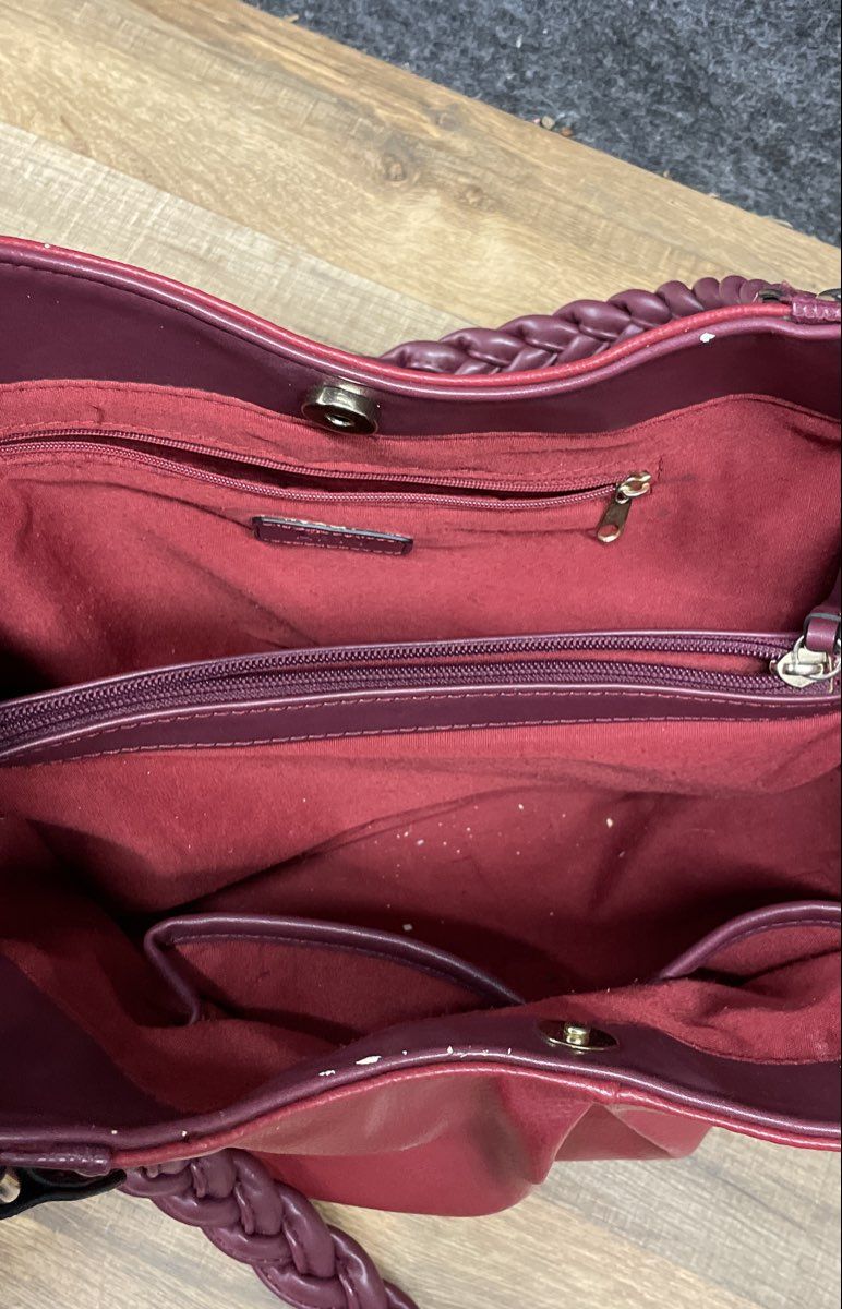 APT 9 Burgundy Red Faux Leather Braided Handle Large Shoulder Hobo Bag