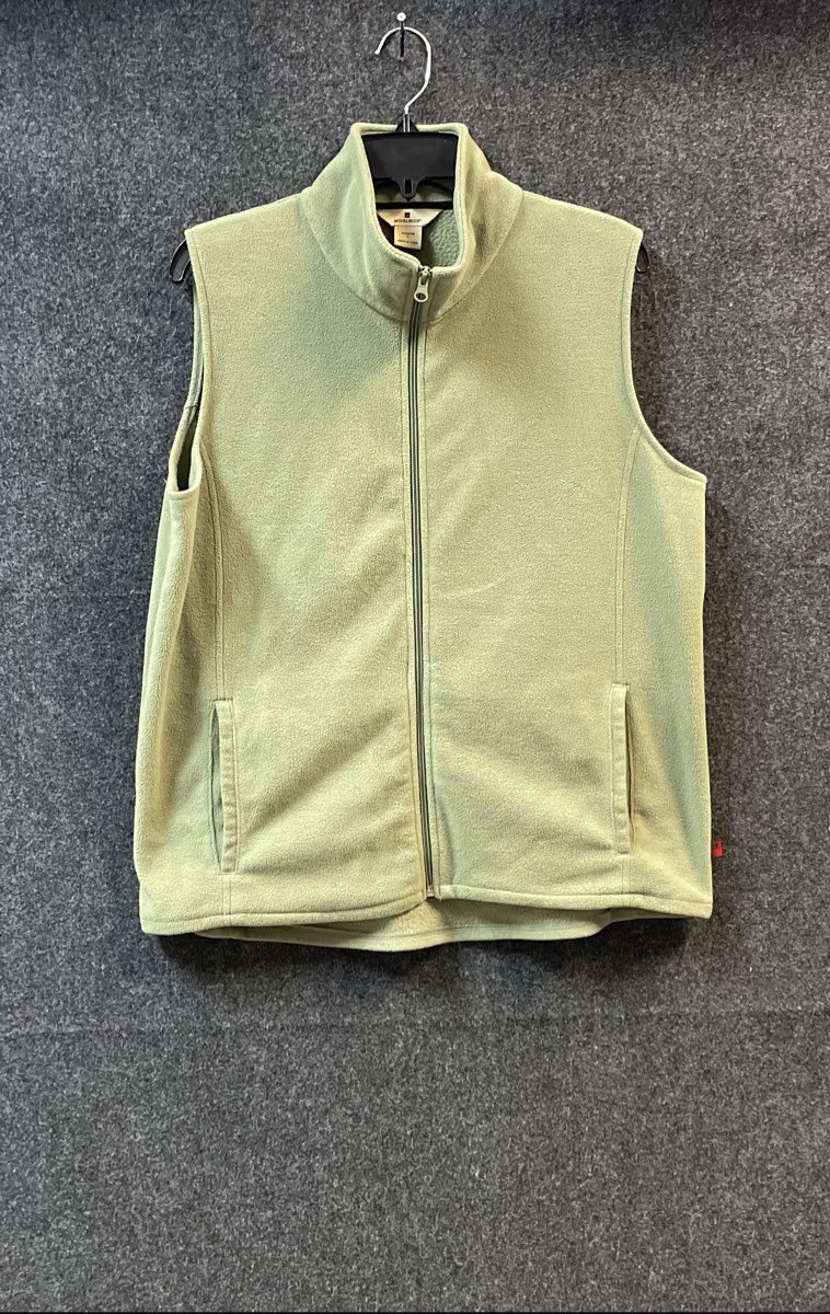 Woolrich Women's Sage Green Full Zip Fleece Vest Mock Neck Sleeveless Sz L