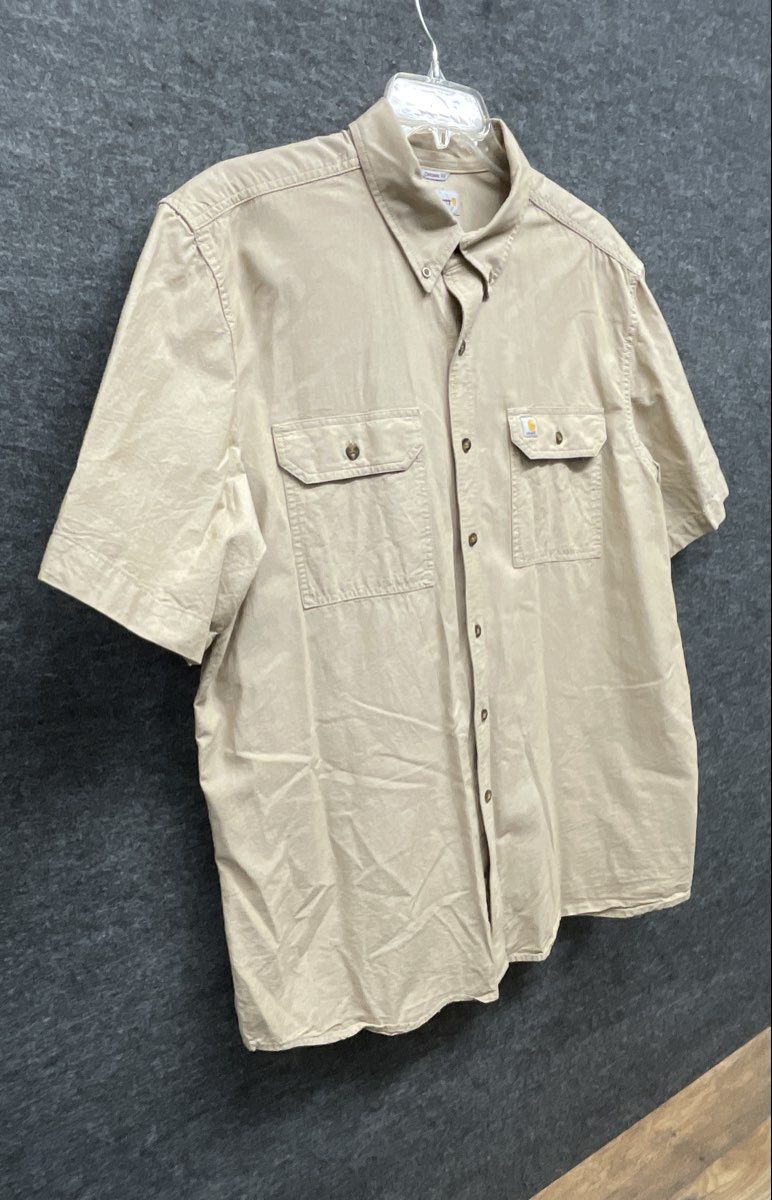 Carhartt Men's Short Sleeve Button Down Shirt Tan Original Fit Sz XL Tall