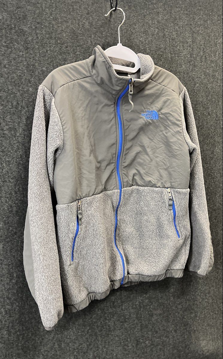 The North Face Boy's Denali Fleece Jacket Gray Blue Full Zip Polartec