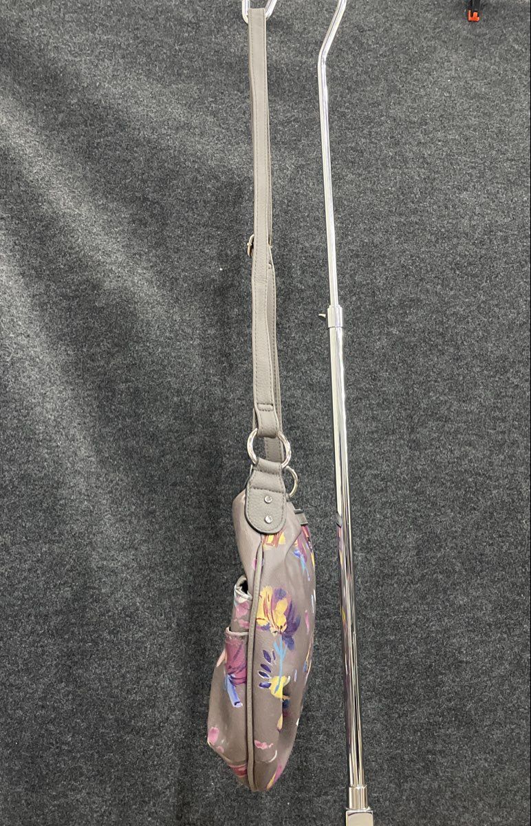 Rosetti Grey Floral Leather Crossbody Shoulder Bag Silver Tone Hardware