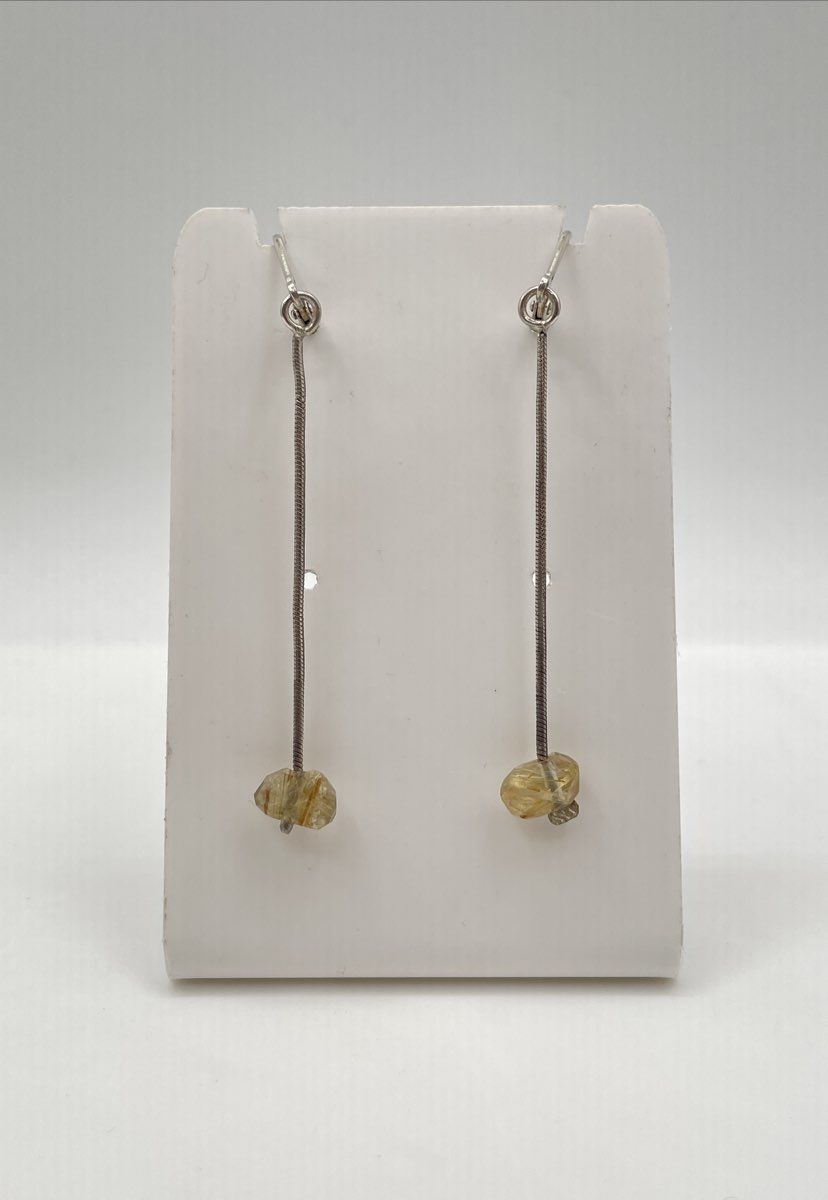 925 Sterling Silver Rutilated Quartz Dangle Leverback Earrings 2g