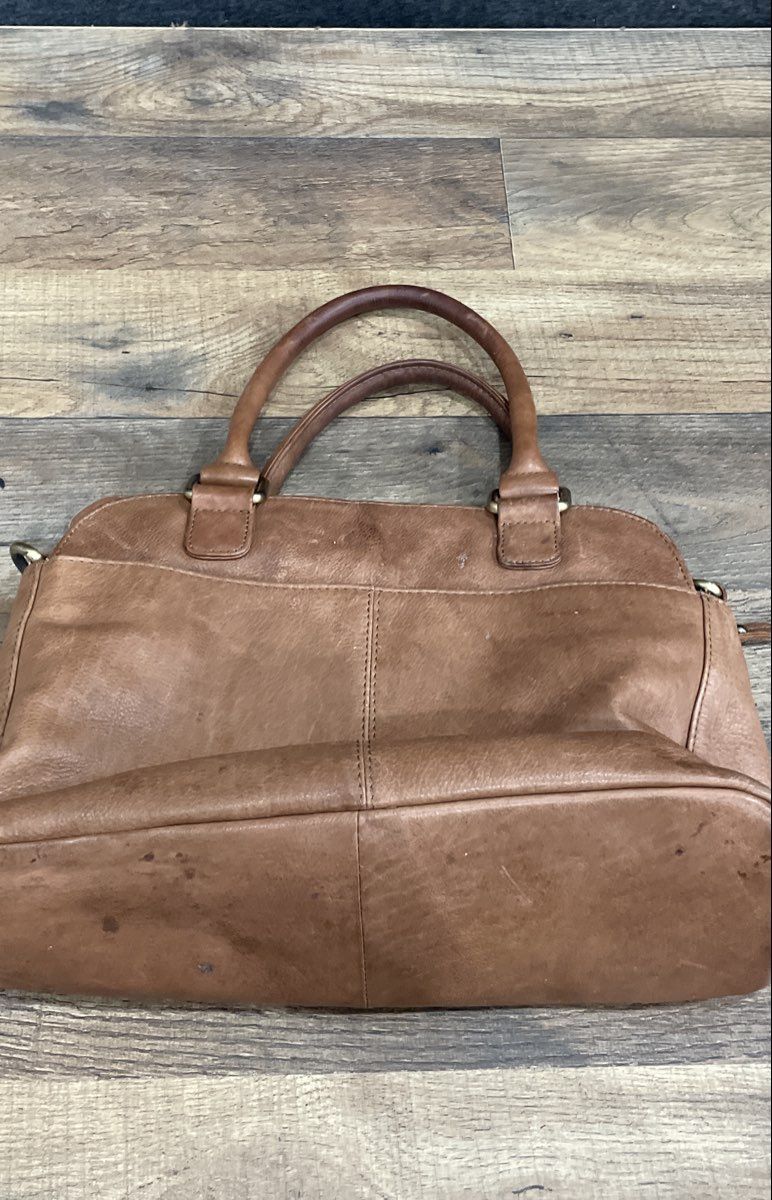 Vintage Great American Leather Works Tan Leather Satchel Bag Brass Hardware