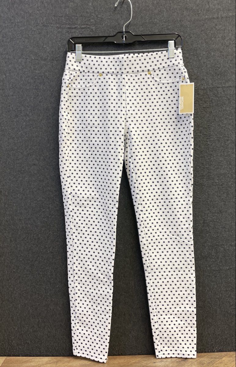 Michael Kors Women's White Black Polka Dot Pull On Skinny Pants Sz S NWT