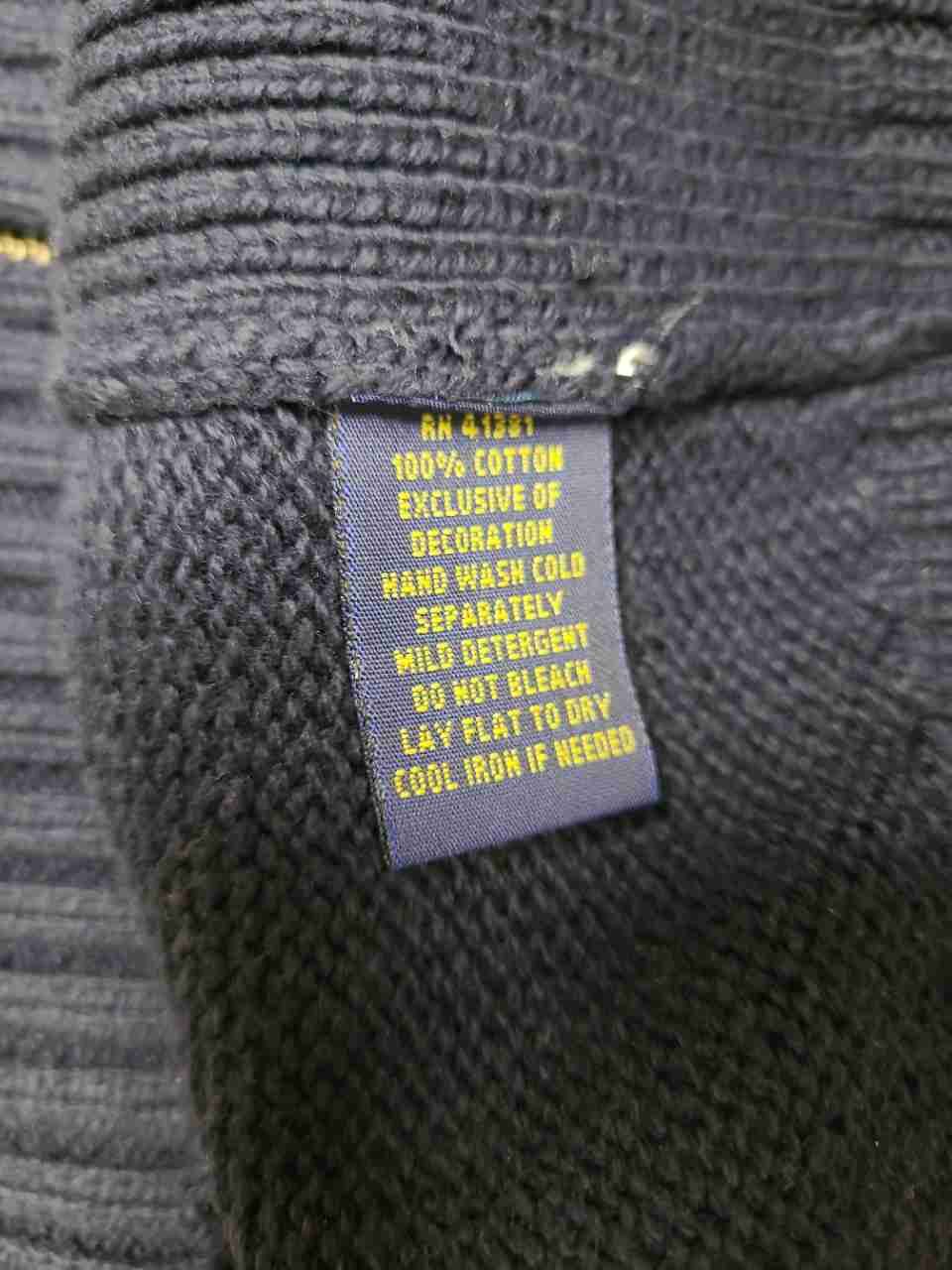 Polo Ralph Lauren Men's Navy Blue Full Zip Mock Neck Cotton Knit Sweater Sz L