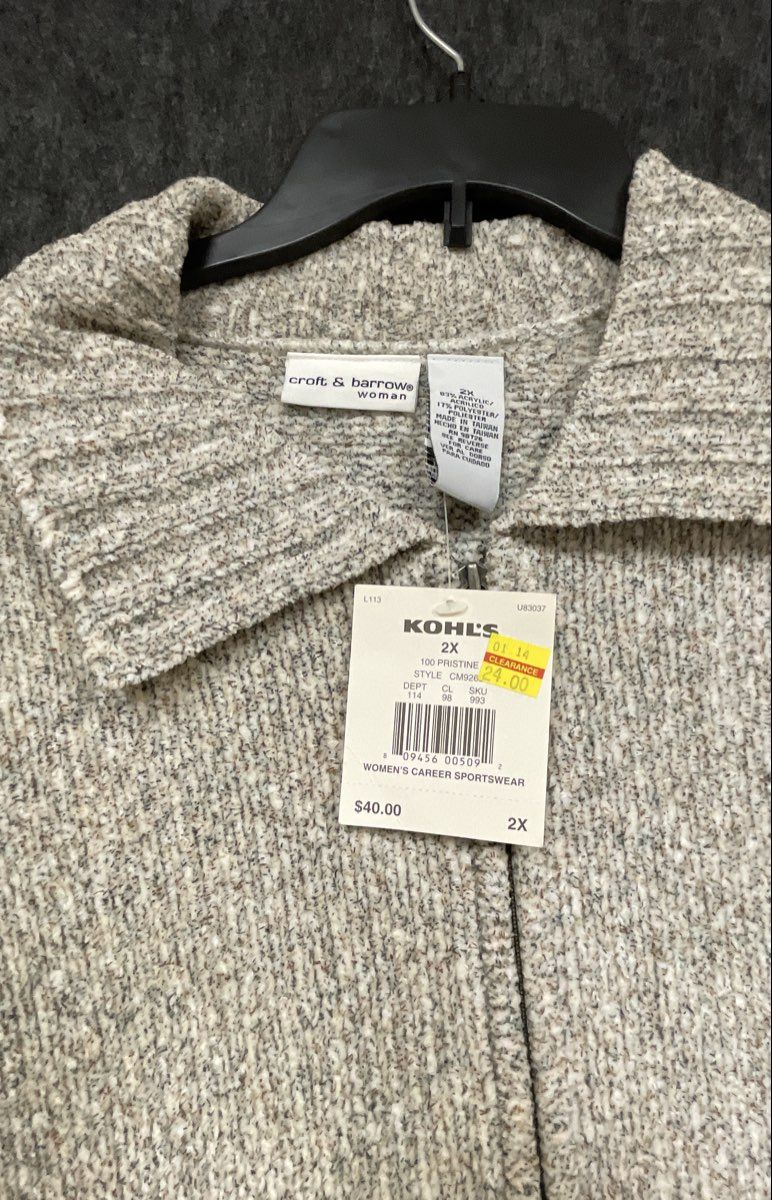 Croft & Barrow Women's Beige Marl Textured Full Zip Sweater Cardigan NWT Sz 2X