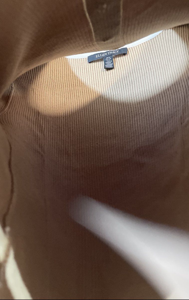 Ellen Tracy Women's Tan Camel Ribbed Knit Cardigan Gold Button Top Sz L NWT