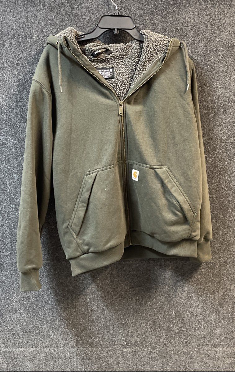 Carhartt Men's Olive Green Rain Defender Sherpa Lined Full Zip Hoodie Sz M