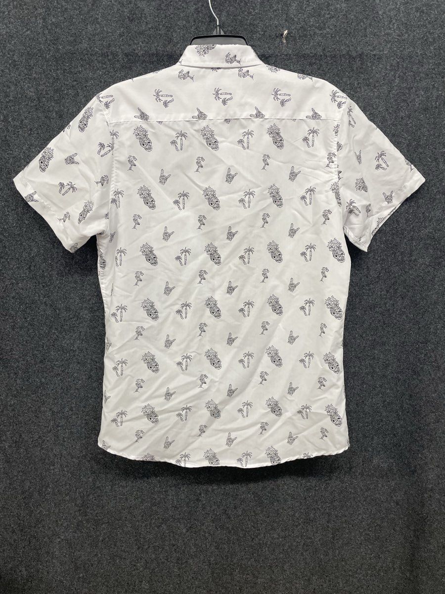 Molokai Surf Co. Men's White Graphic Short Sleeve Button Up Shirt Pineapple Sz M