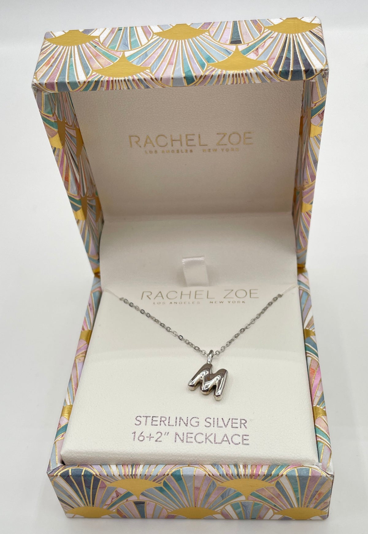 Rachel Zoe 925 Sterling Silver M Initial Pendant Necklace In Box