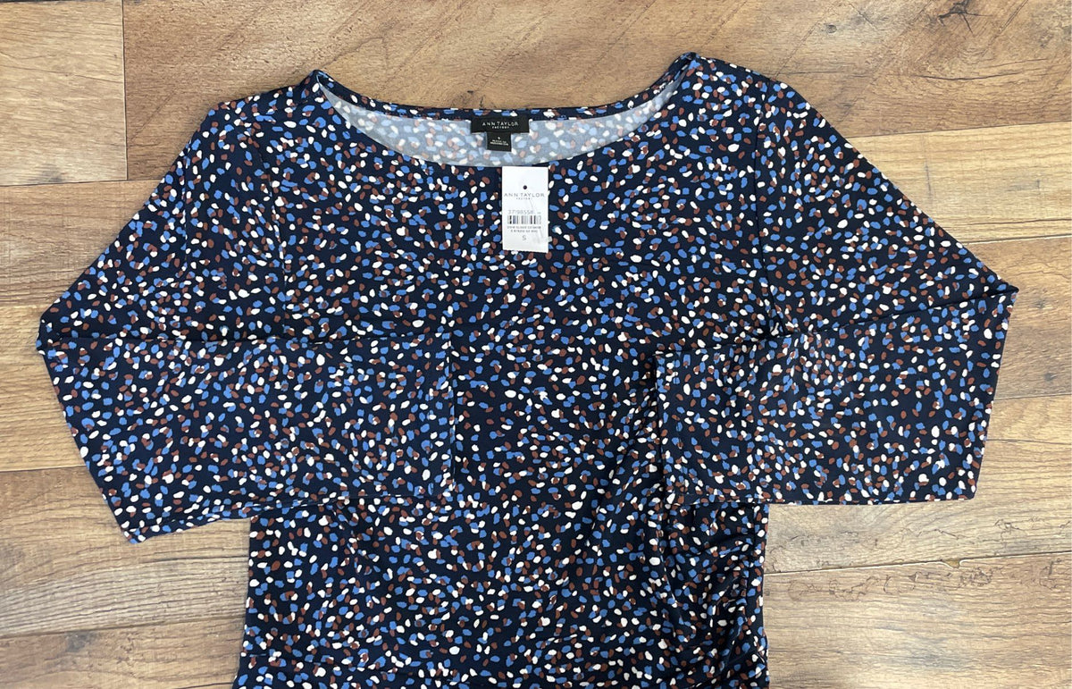 Ann Taylor Factory Women's Blue Abstract Print 3/4 Sleeve Dress NWT Size S