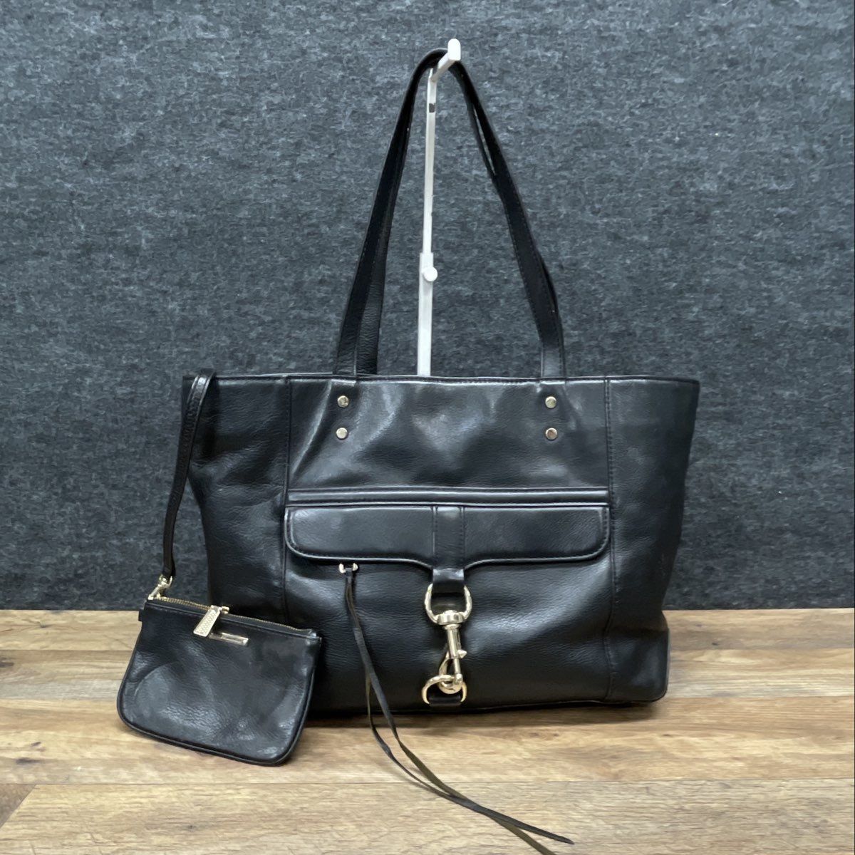 Rebecca Minkoff Black Leather M.A.B. Morning After Tote Bag with Pouch