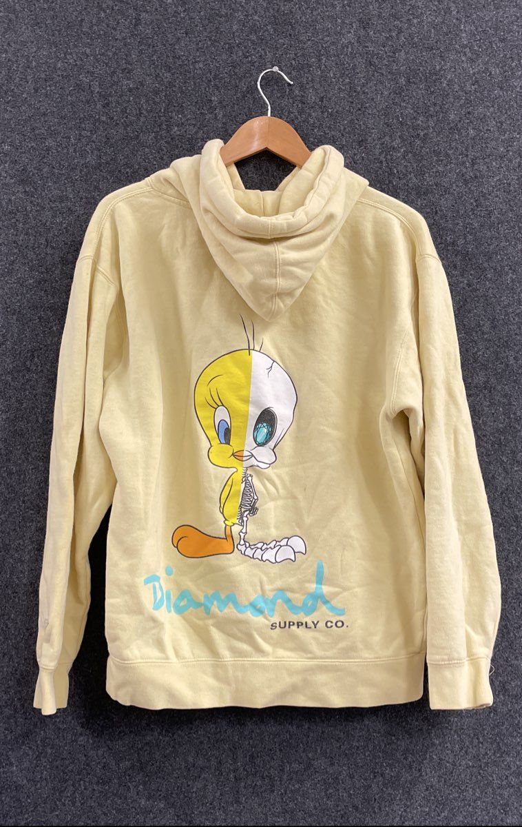 Diamond Supply Co Mens Yellow Looney Tunes Tweety X-Ray Hoodie Size M