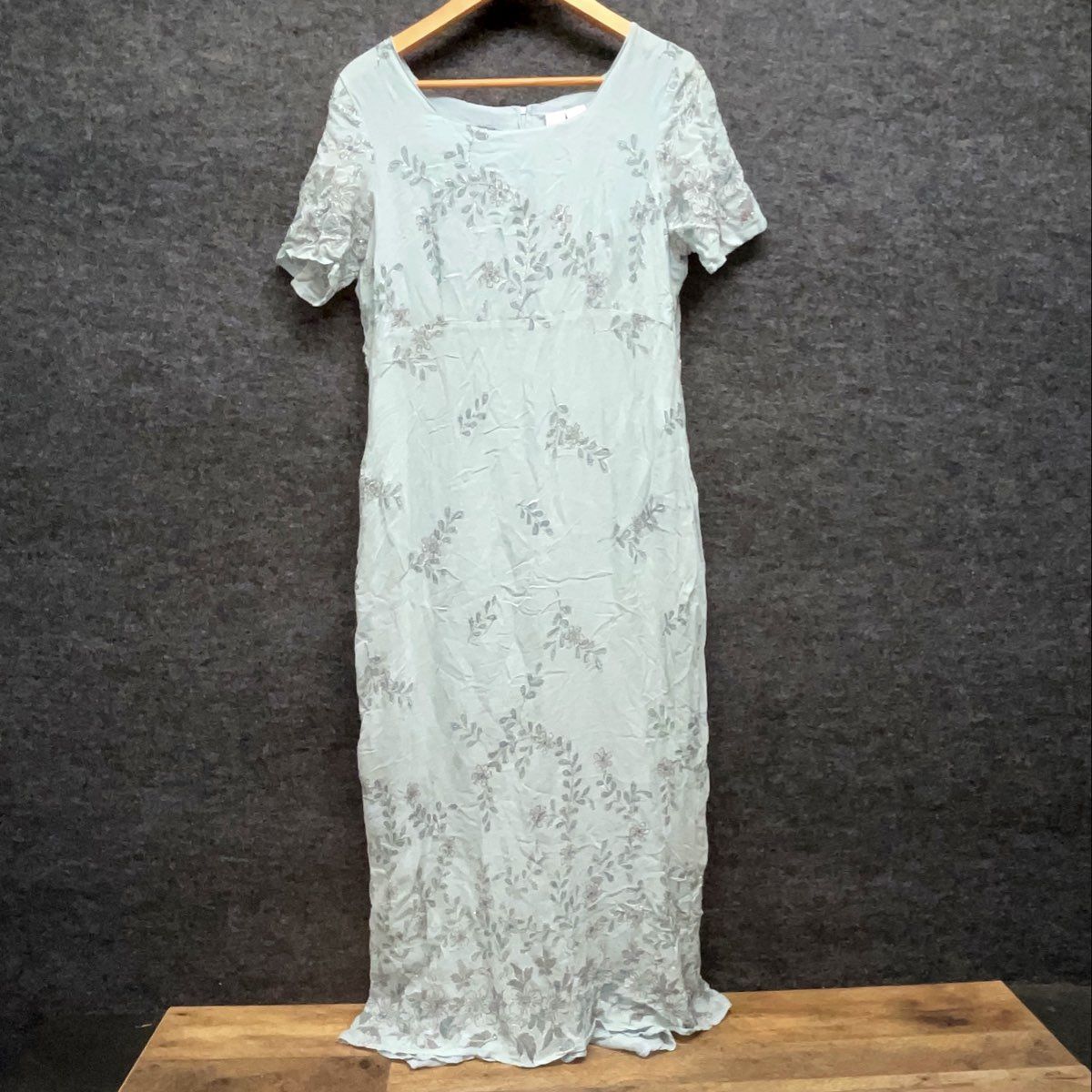Go Silk Vintage 90s Women's Baby Blue Embroidered Floral Sequin Maxi Dress M