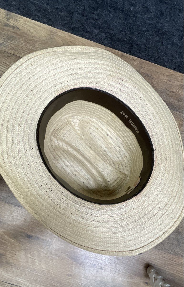 Lot of 2 Ranch Hat Men's Western Cowboy Natural Woven Straw Hats Sz 7