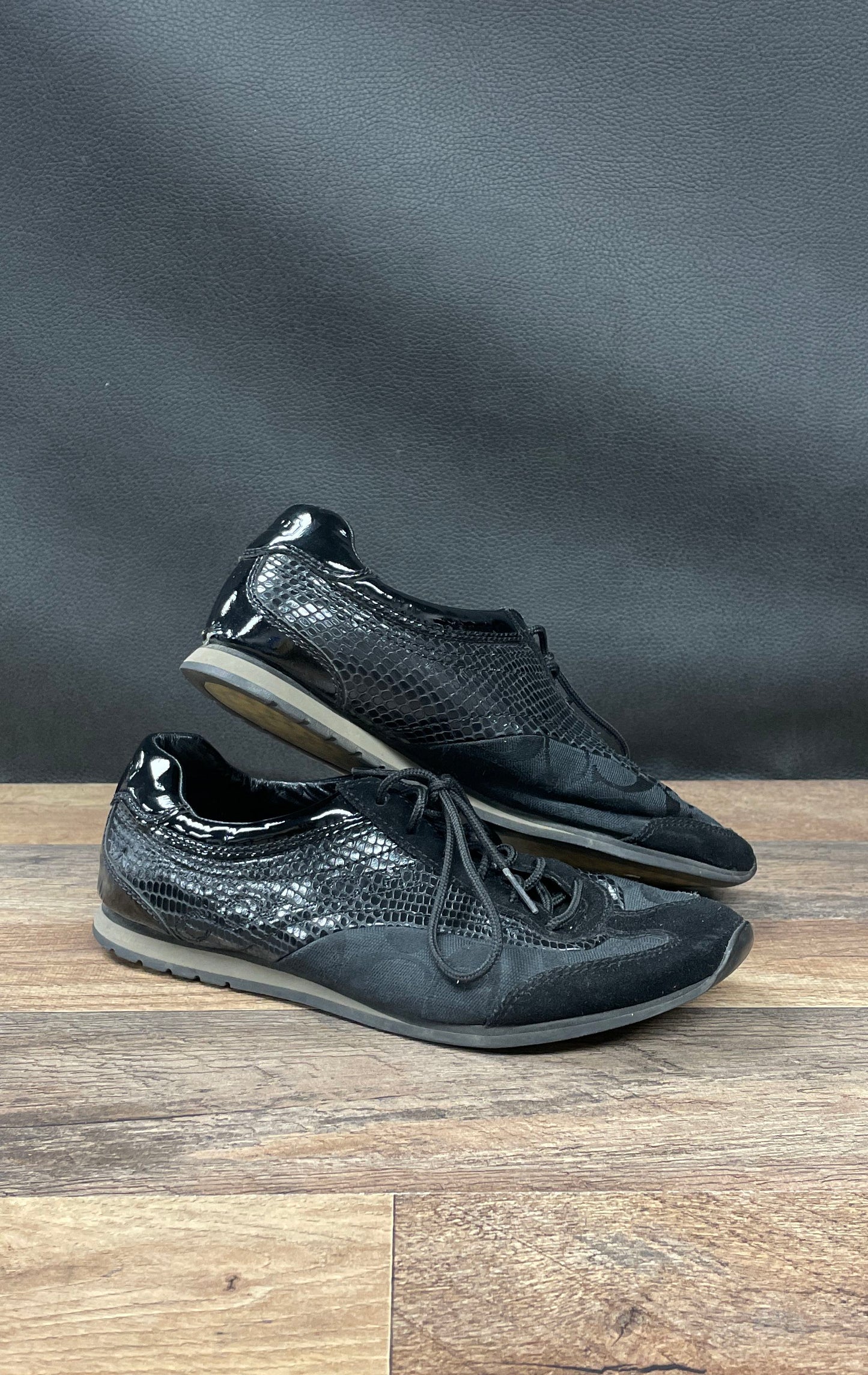 Coach Kodie Q534 Black Snakeskin Monogram C Logo Sneakers Womens Size 9M