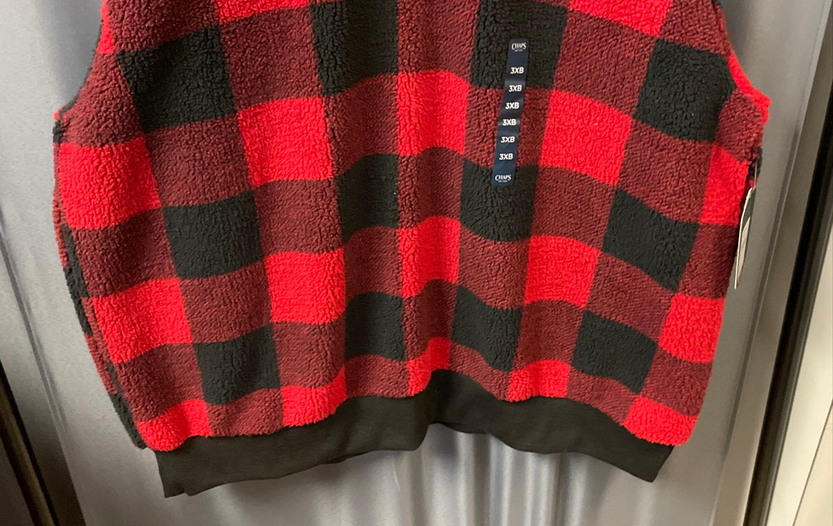 Chaps Men's Red Black Buffalo Plaid 1/4 Zip Fleece Pullover Sherpa NWT Sz 3XB