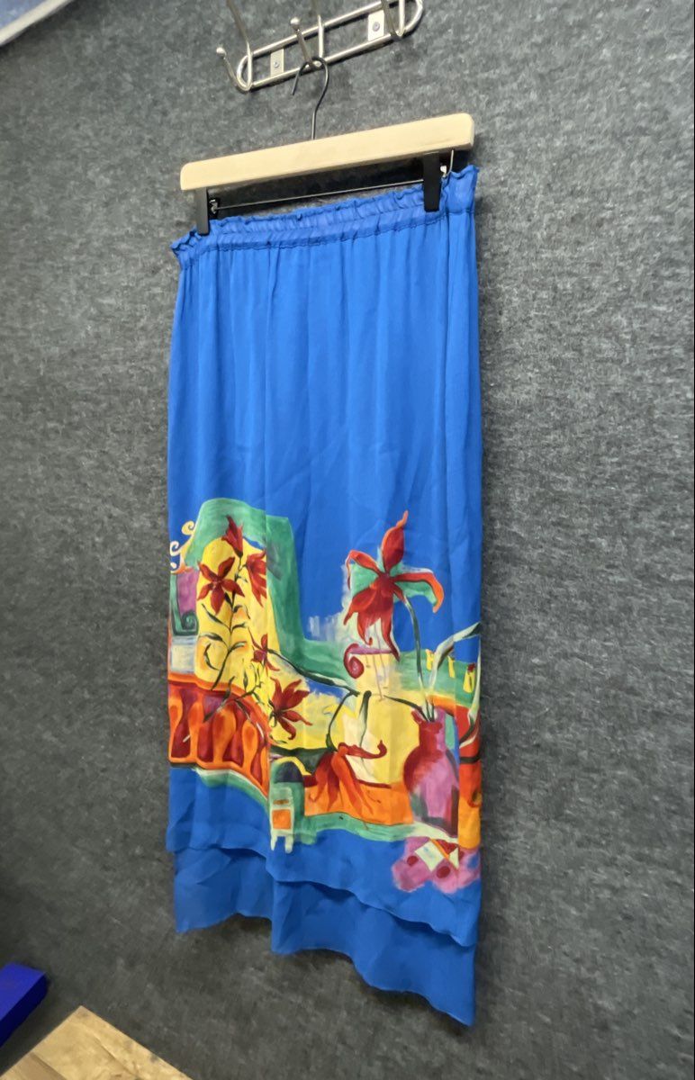 Vintage 90s Dorothy Schoelen Platinum Women's Blue Floral Maxi Skirt Sz 8