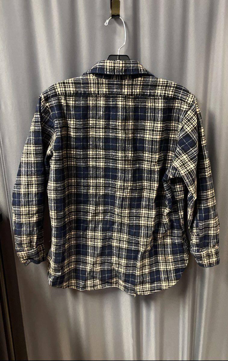 Vintage 70s Pendleton Men's Blue Cream Plaid Wool Board Shirt Made in USA Sz L