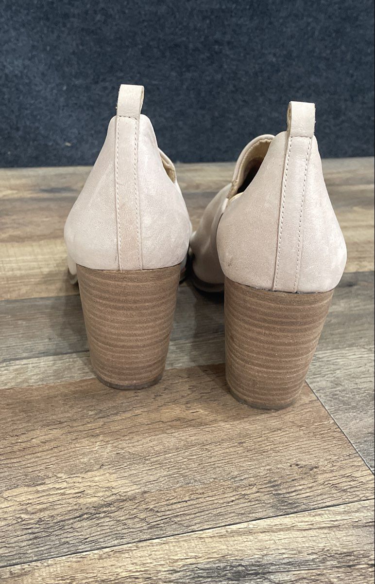 Lucky Brand Beige Draped Peep Toe Stacked Heel Booties Size 10M