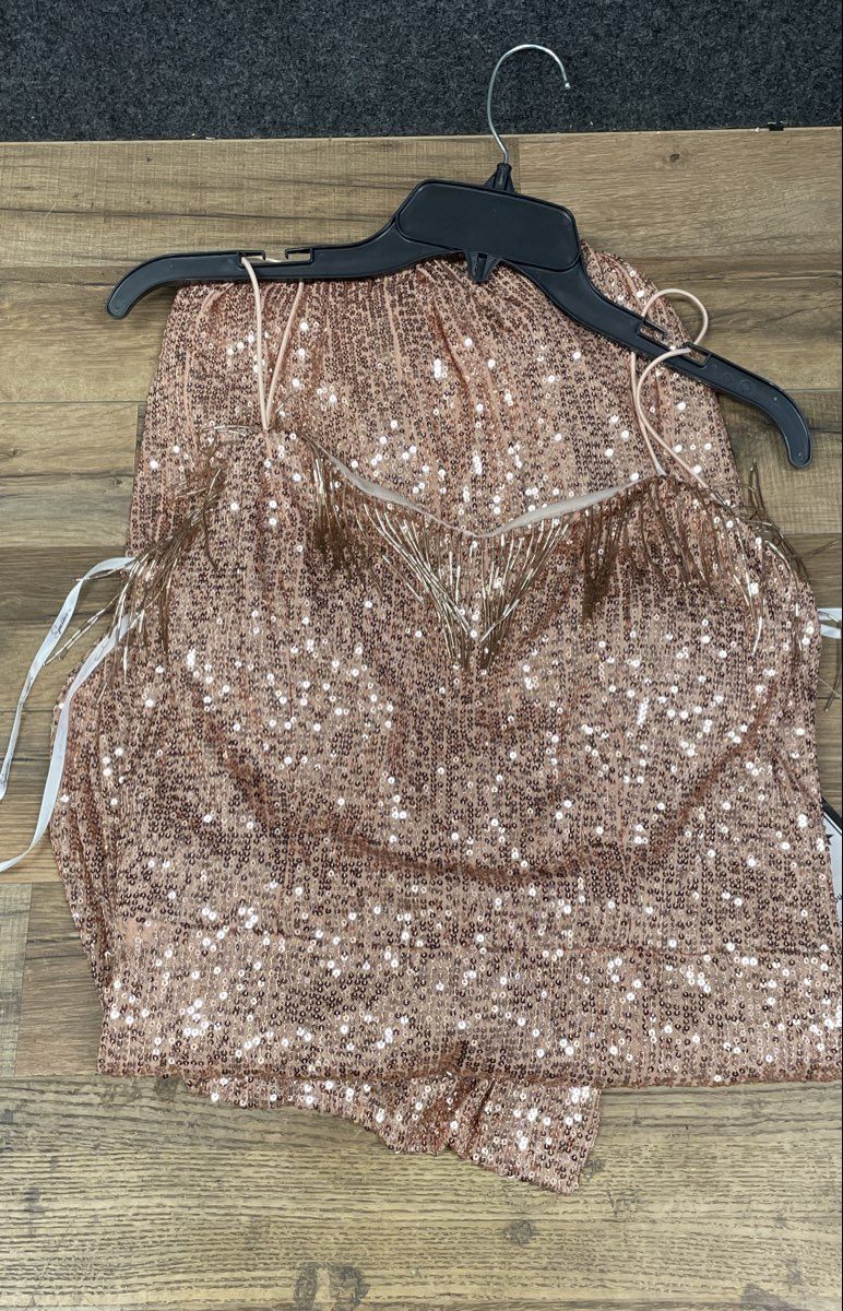 Speechless Women's Rose Gold Sequin Fringe Evening Formal Gown Dress NWT Sz 15