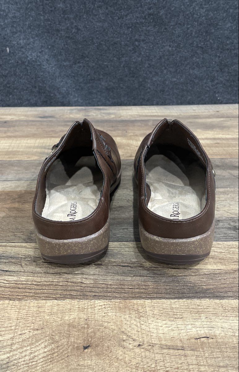 Kim Rogers Forsythe Brown Faux Leather Braided Strap Clogs Women's Size 9.5 M