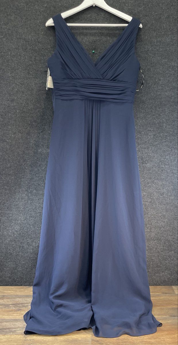 Bill Levkoff Women's Navy Blue Ruched V-Neck Chiffon Formal Gown BL768 Sz 12 NWT