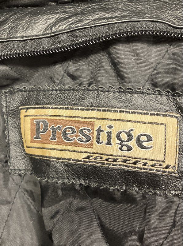 Vintage 90s Prestige Men's Black Leather Hooded Quilted Parka Jacket Sz L
