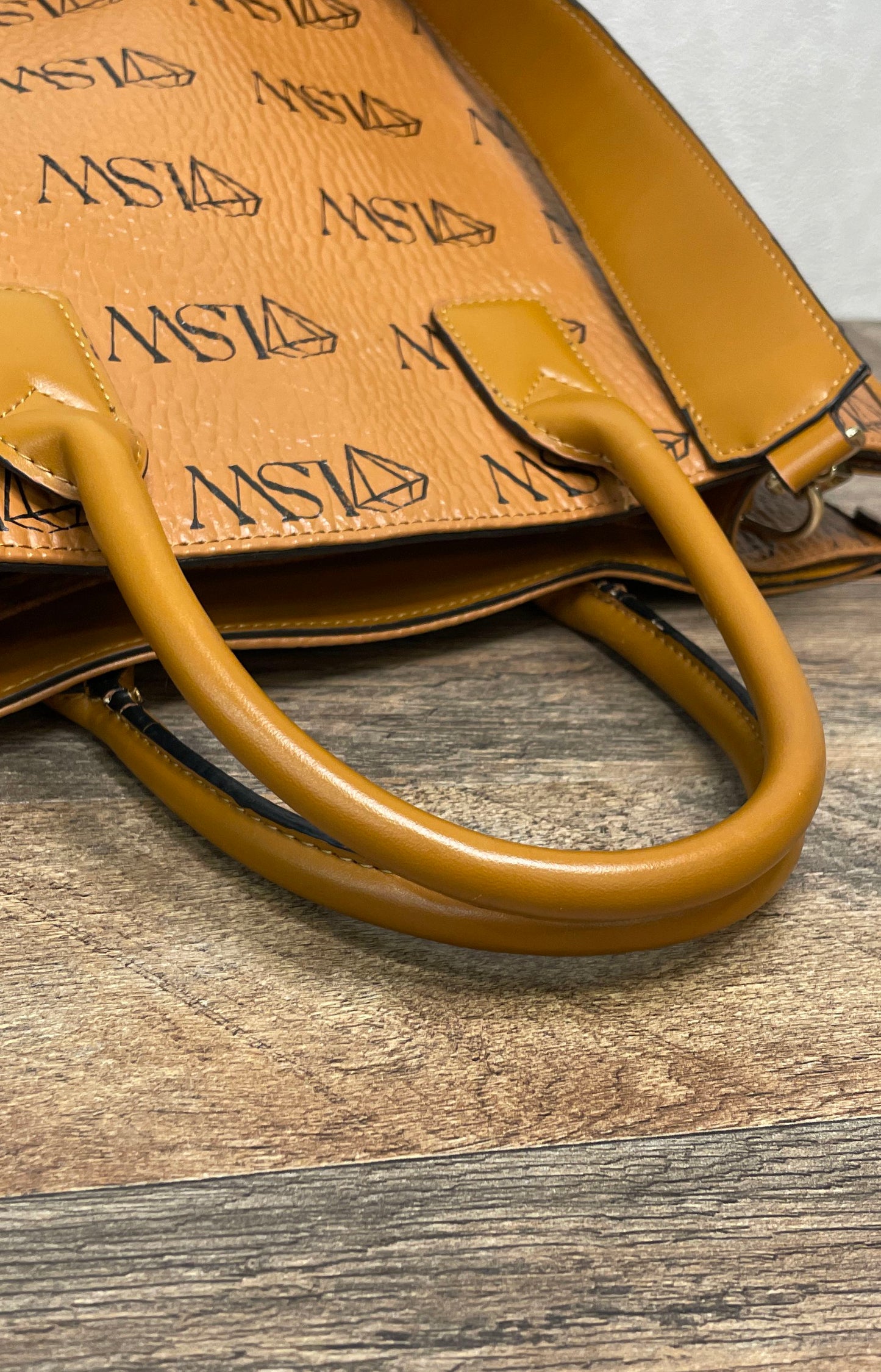 MSIW Munchen Monogram Tote Bag Tan Large Shoulder Bag