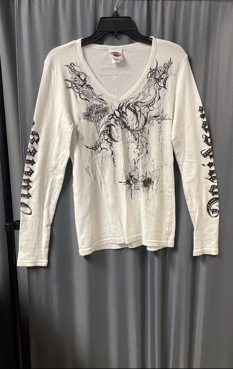 Vintage 2010 Harley-Davidson Daytona Beach Long Sleeve Studded T-Shirt Sz L