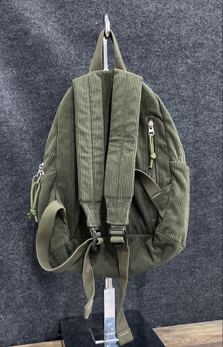 Olive Green Corduroy Backpack Small School Bag Everyday Rucksack Duck Charm