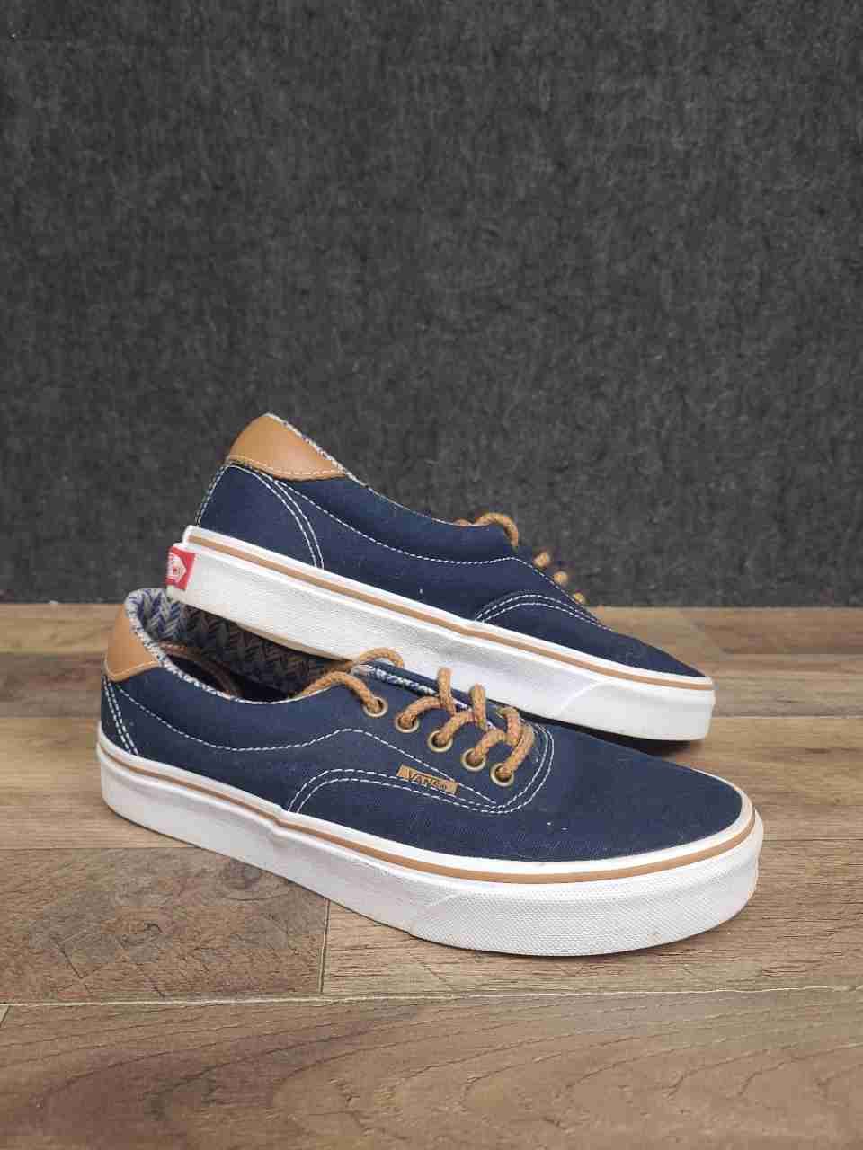 Vans Era 59 Navy Blue Tan Leather Accents Skate Shoes Size Men 7.5 Women 9