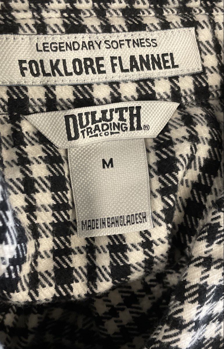 Duluth Trading Co Women's Folklore Flannel Shirt Black White Houndstooth Sz M
