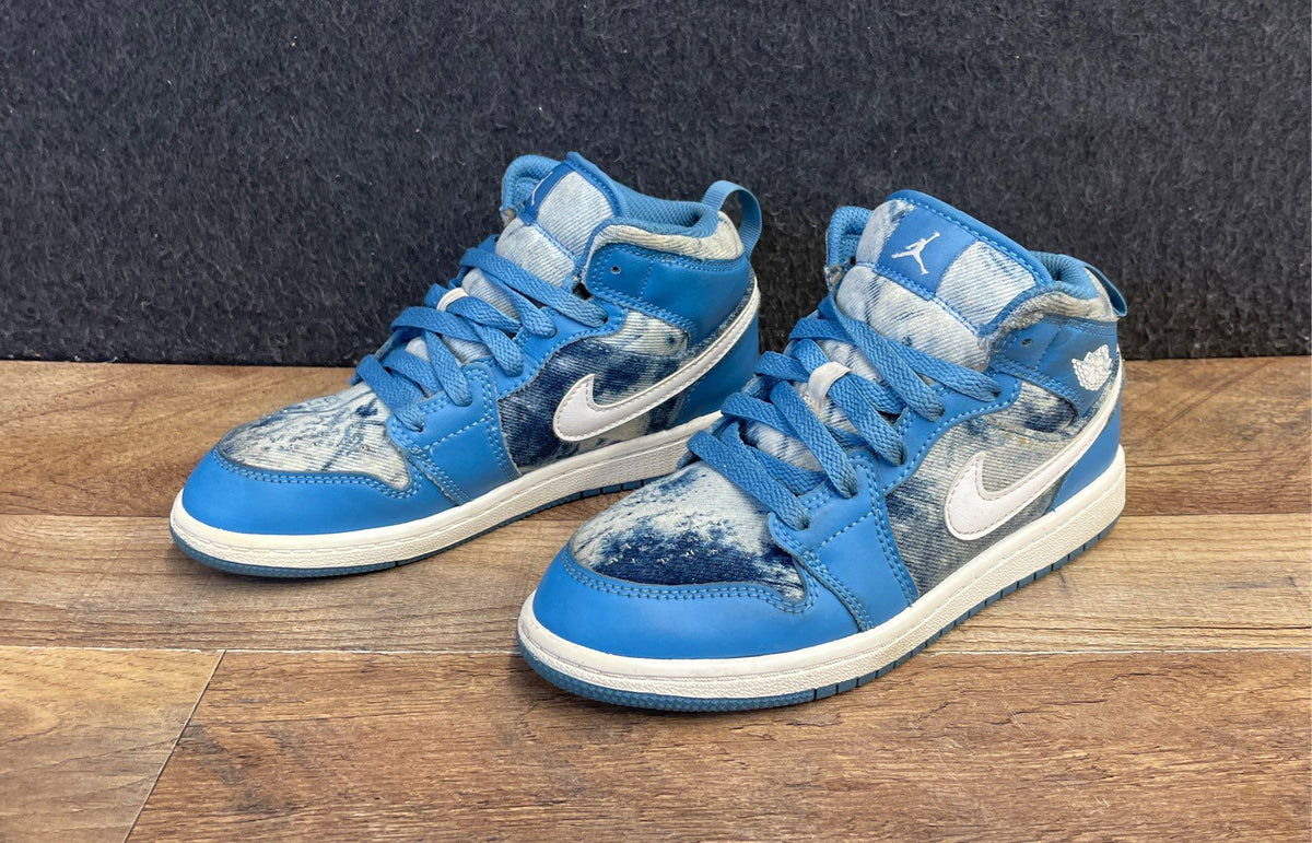 Nike Air Jordan 1 Mid Washed Denim Youth Sneakers Size 1.5Y