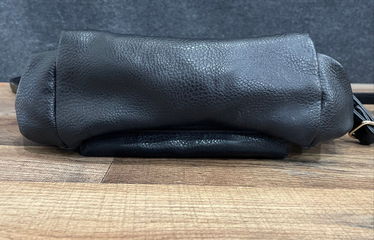 Aldo Black Leather Backpack Gold Hardware Large Pebbled Drawstring Flap